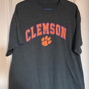 Vintage Grey Clemson Graphic T-Shirt Soft Cotton Purple and Orange logo Tigers